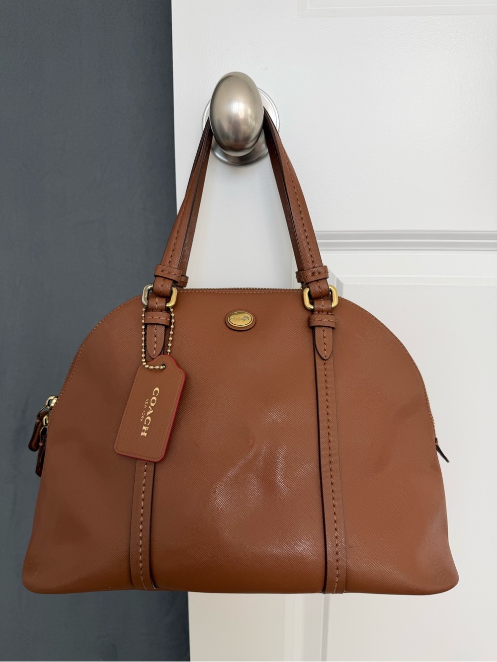 Coach Peyton Brown Leather Dome Satchel - Coach